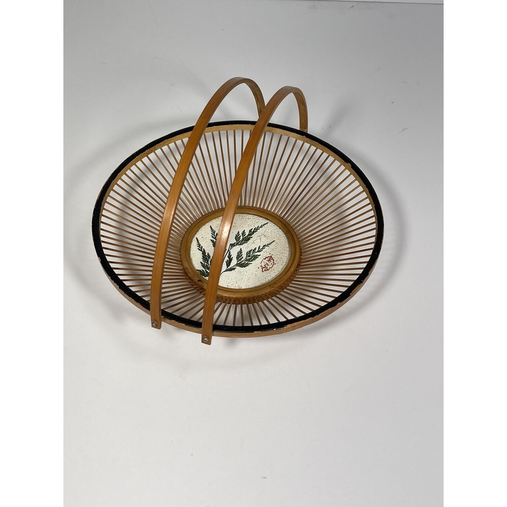 Vintage Double Handled Rattan Wood Tray Plant Theme Japanese Basket In Japan